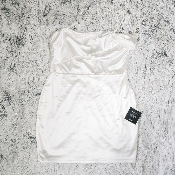 Lulus Celebration of Love White Satin One-Shoulder Bodycon Mini Dress Size XL - Picture 4 of 9